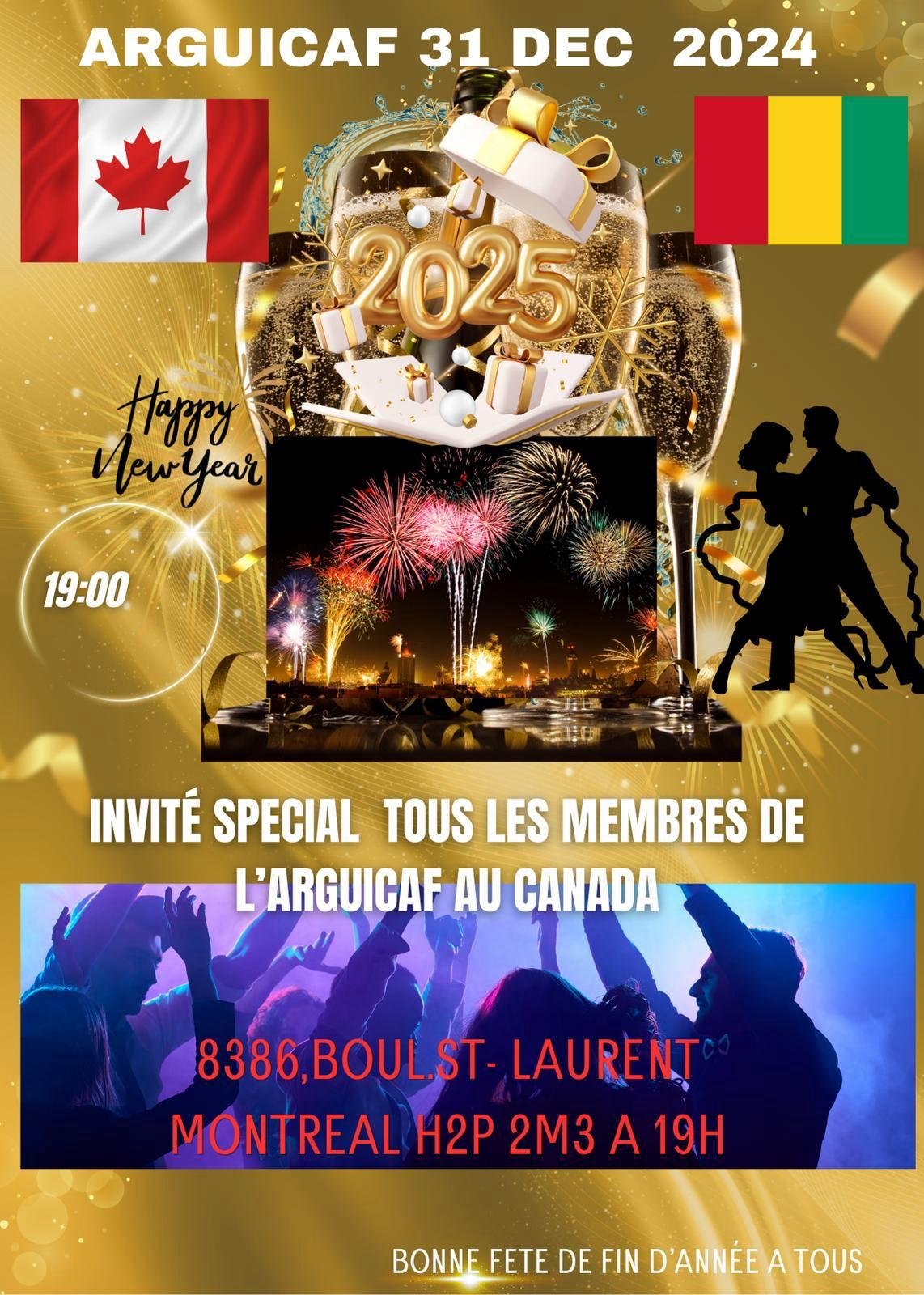 Nouvel An : L’ARGUICAF convie ses partisans à une soirée spéciale le 31 Décembre à Montréal