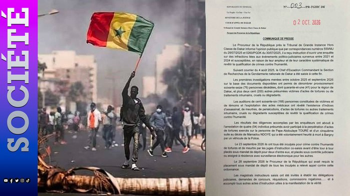 Enquête sur les crimes présumés de 2021-2024 : « 76 décès, plus de 200 victimes de tortures, 5 inculpations, 2 mandats de dépôt » ( Procureur de la République)